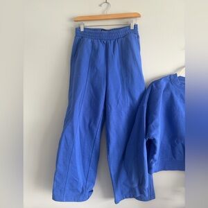 Blue Wide-Leg Sweatpants - Women's Comfortable Lounge Set